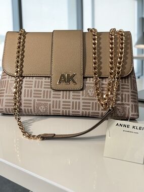 Anne Klein Taupe Two-Tone Chain Crossbody Bag